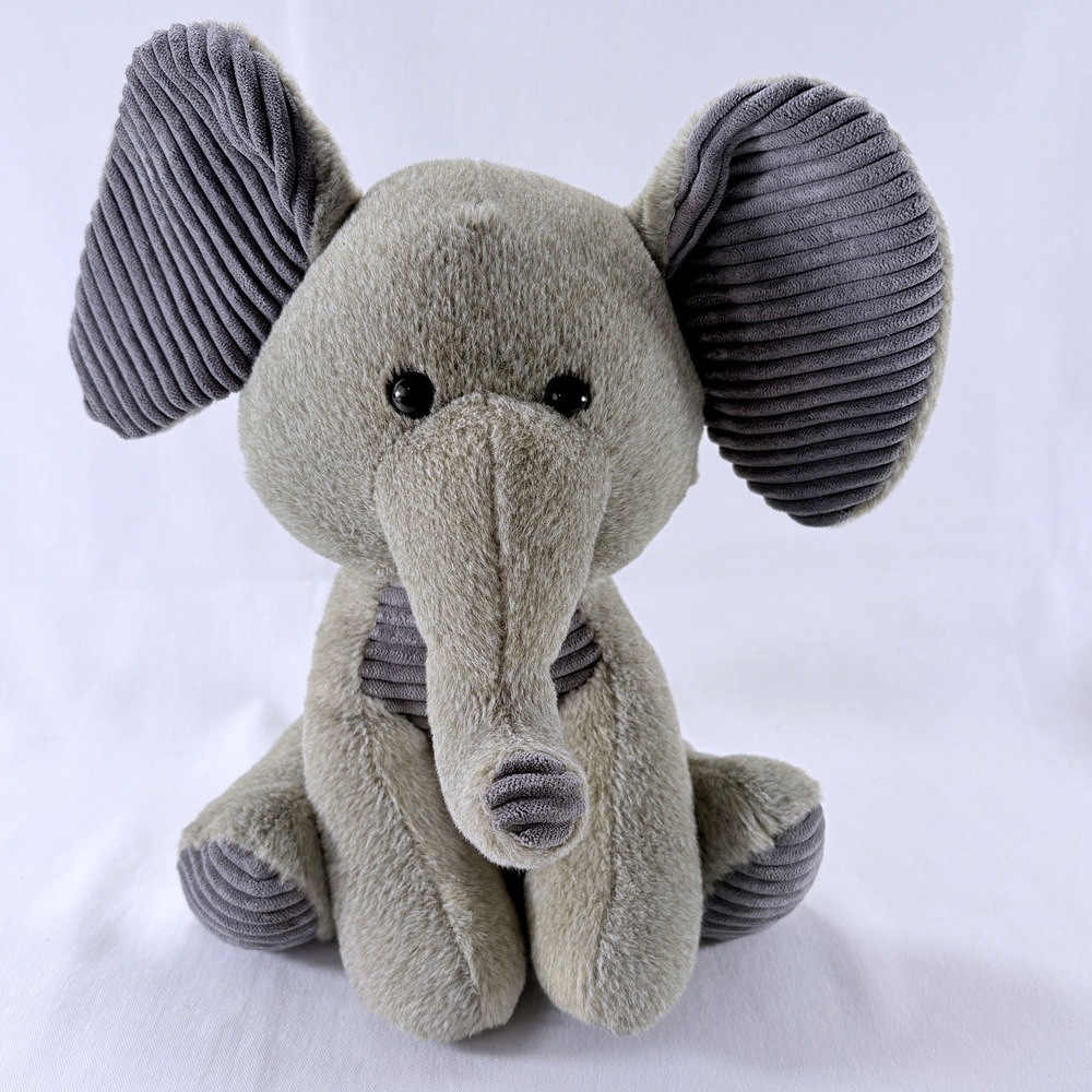 Walmart Elephant Plush 11 Inch Gray Corduroy Ribbed Ears Stuffed Animal Toy